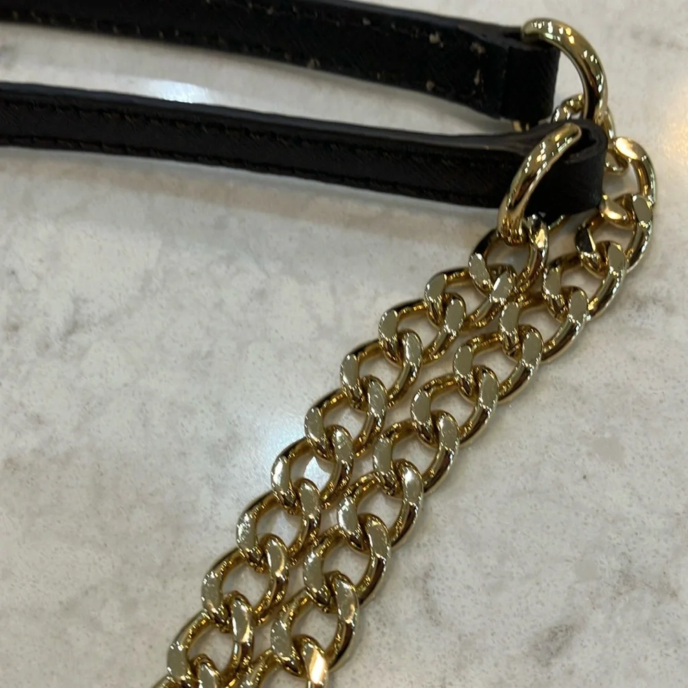 Rare Michael Kors Brown Saffiano Leather/ Gold, Adjustable Gold Chain Strap- New